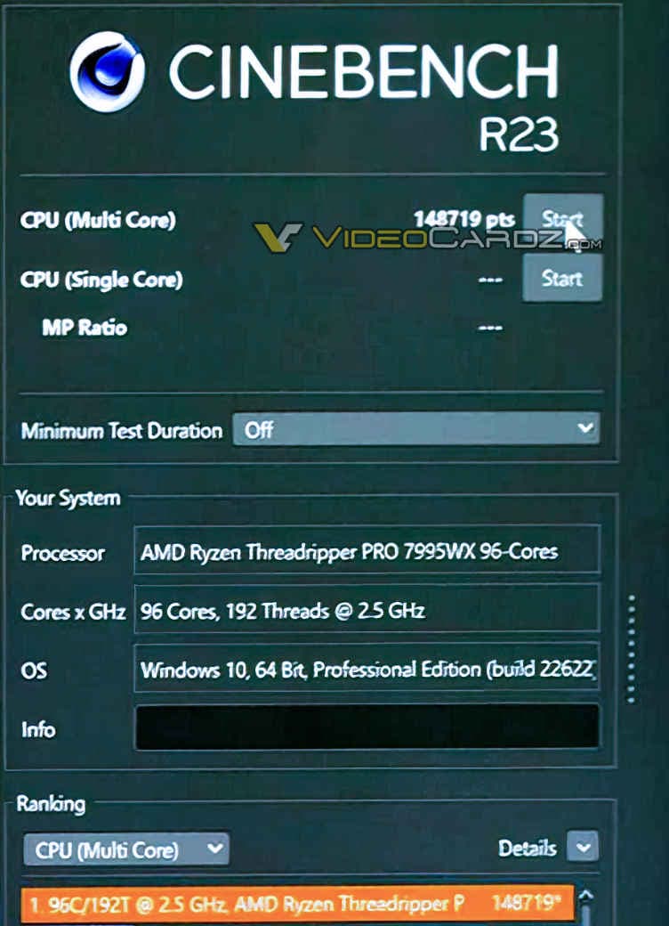 Threadripper Pro 7995WX Cinebench R23 OC