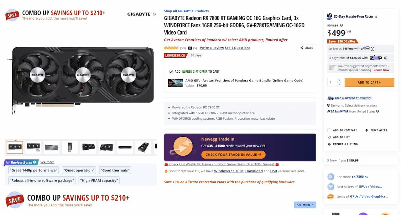 RX 7800 XT Gaming OC prix