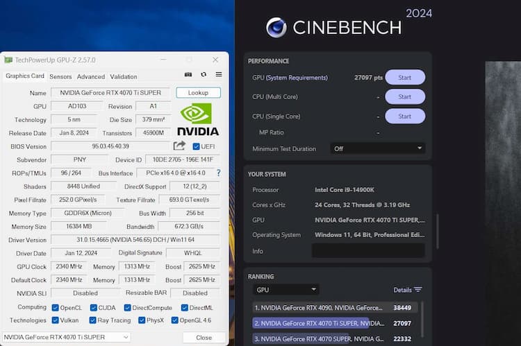 PNY RTX 4070 Ti Super cinebench 2024