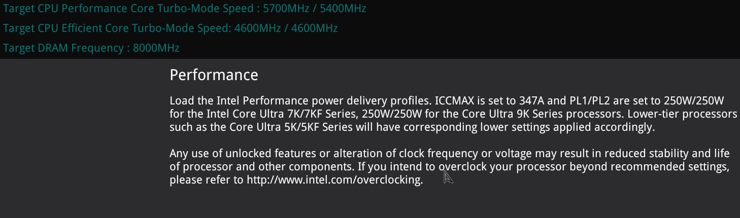 Profils BIOS pour les Intel Core Ultra 200S