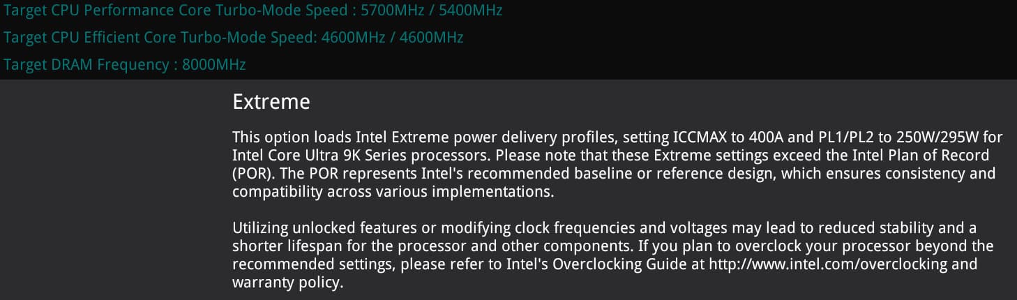 Profils BIOS pour les Intel Core Ultra 200S