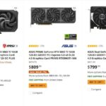 Prix observés pour plusieurs GeForce RTX 5060 Ti 16 Go sur Newegg.